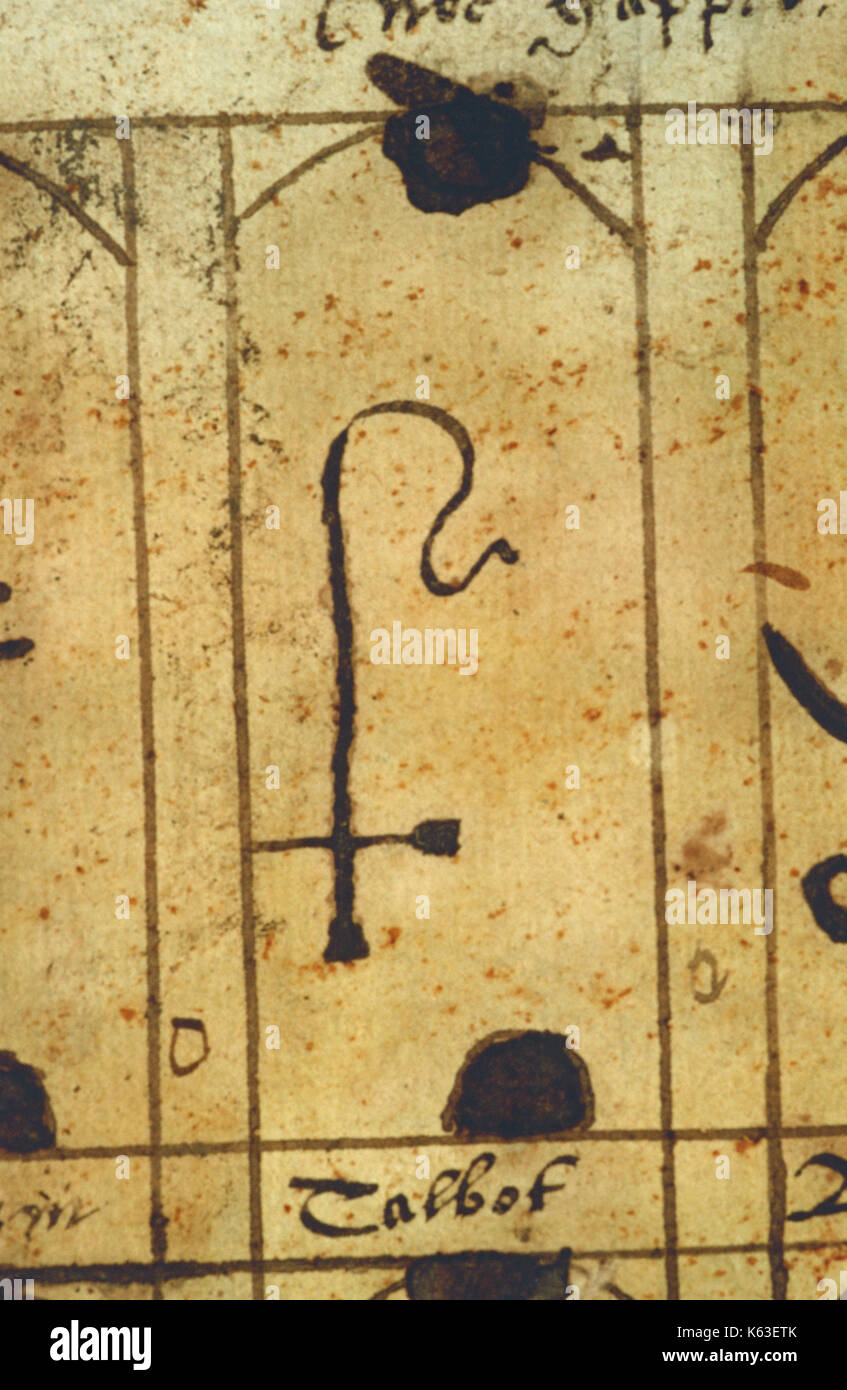 Swan-Mark, mano ri-disegnato su carta piuttosto che su pergamena, raffigurante un pastore il truffatore. Eventualmente un marchio di abate di Dereham. Uno di una serie su un rotolo fro Foto Stock