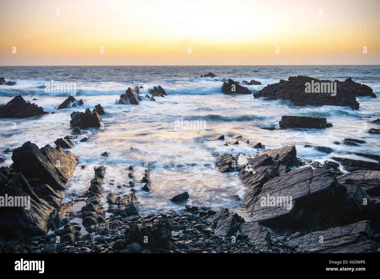 Hartland quay north devon tramonto. Foto Stock