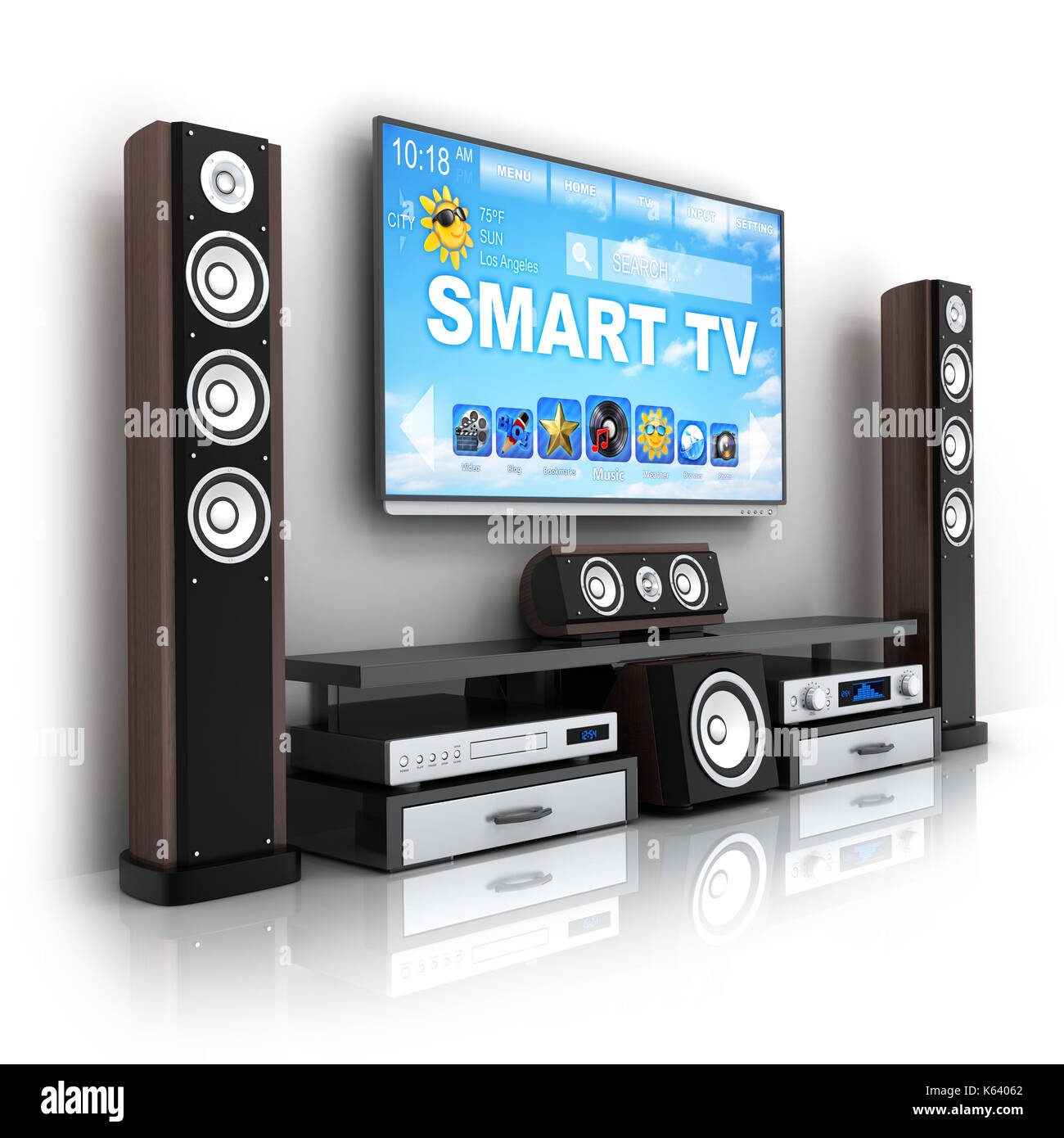 Smart TV e hi-fi. Home-cinema moderno. 3d illustrazione Foto stock - Alamy
