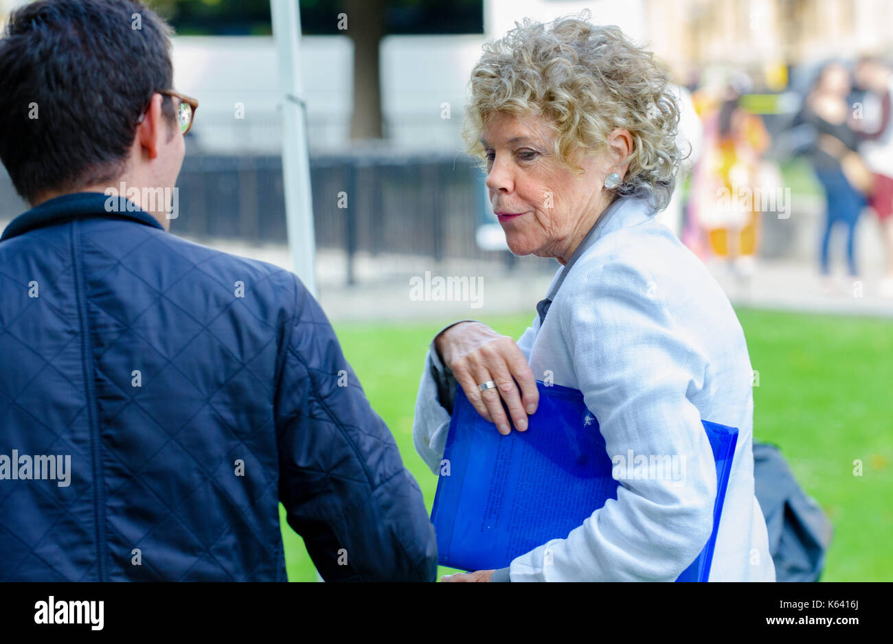 Kate (Catherine) Hoey MP (Manodopera: Vauxhall) su College Green, Westminster, come dibattiti parlamentari il ritiro dell'UE Bill (settembre 2017) Foto Stock