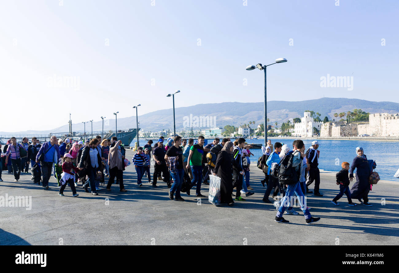 Grecia Isola di Kos, su 2015/06/14. I migranti, principalmente dalla Siria che arrivano sull'isola di Kos, dalla Turchia. L'isola di Kos è a soli 4 km di distanza dal Foto Stock