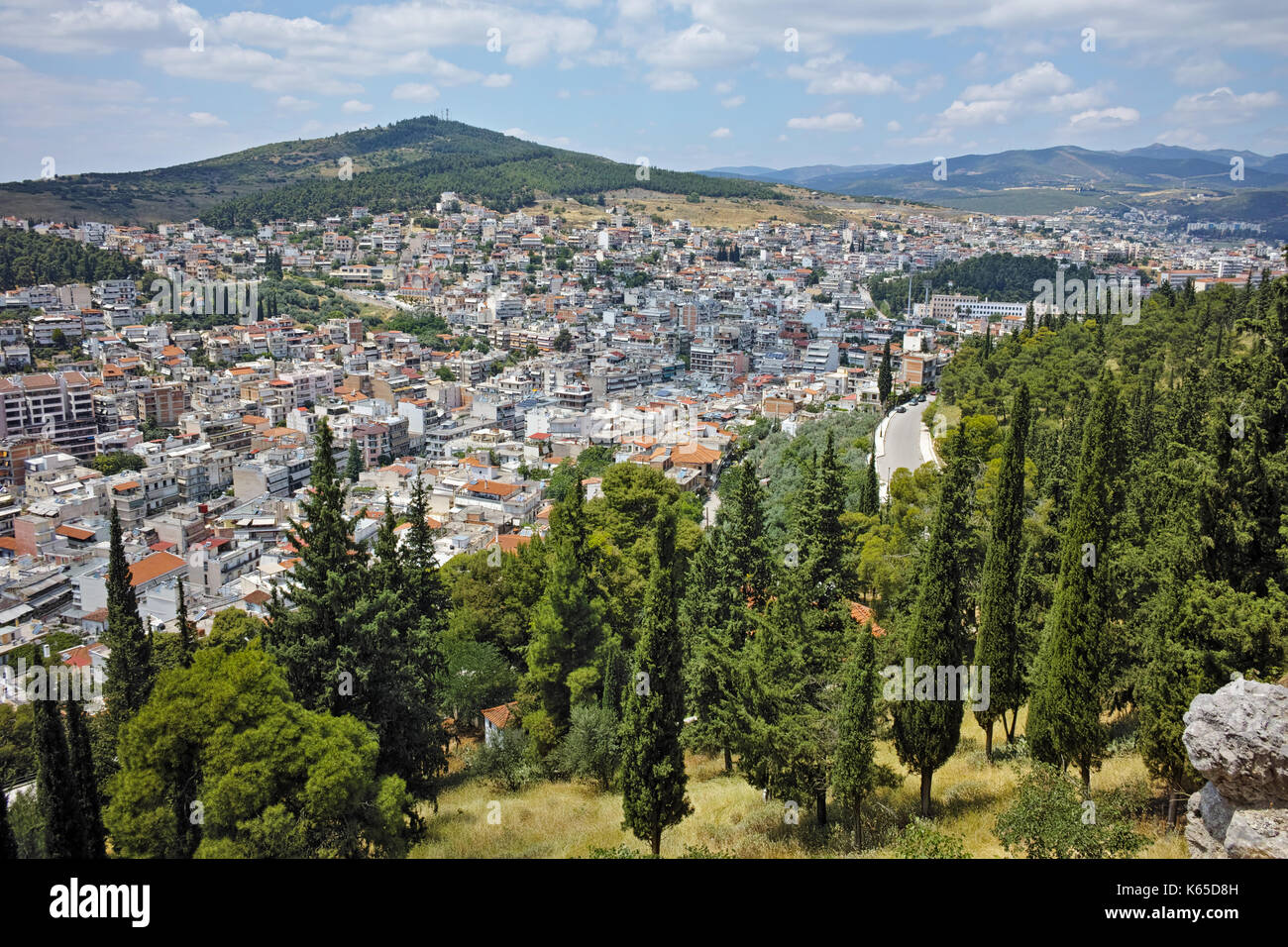 Una vista fantastica della città di Lamia, GRECIA CENTRALE Foto Stock