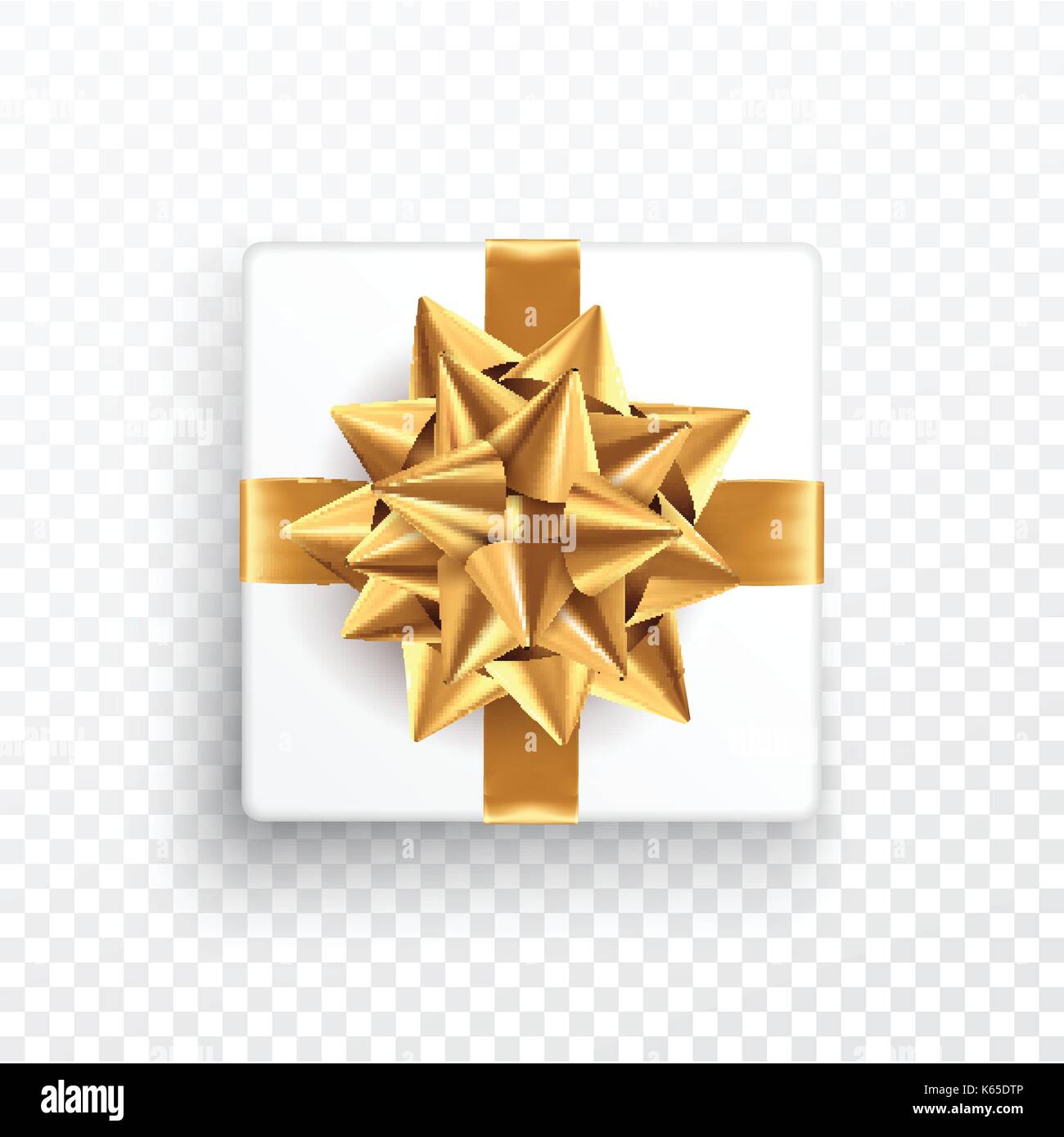 Dono oro bow su uno sfondo trasparente. modello per cartolina, flyer, il foglietto design. illustrazione vettoriale Illustrazione Vettoriale