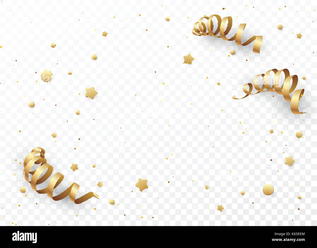 Golden serpentina su uno sfondo trasparente. modello per carte di natale, brochure, opuscoli, volantini, banner e poster. illustrazione vettoriale Illustrazione Vettoriale