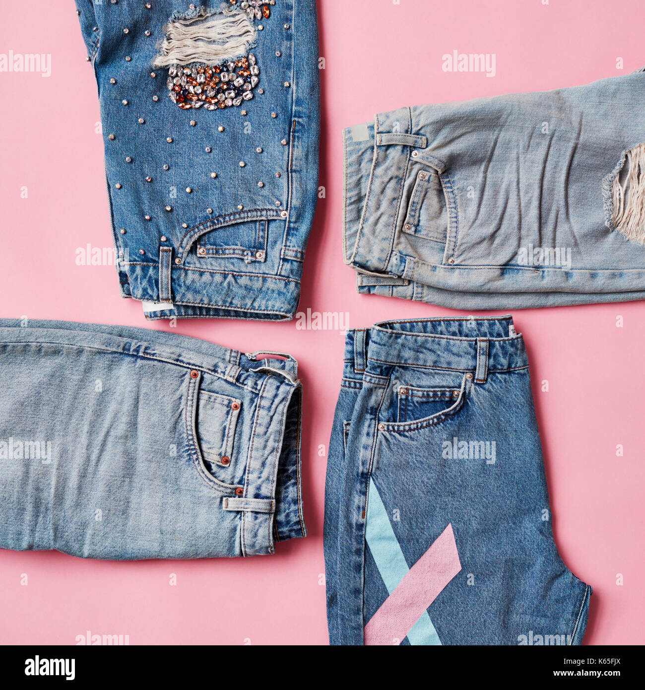 Piatto Shot laici di Vintage Jeans Denim Foto Stock