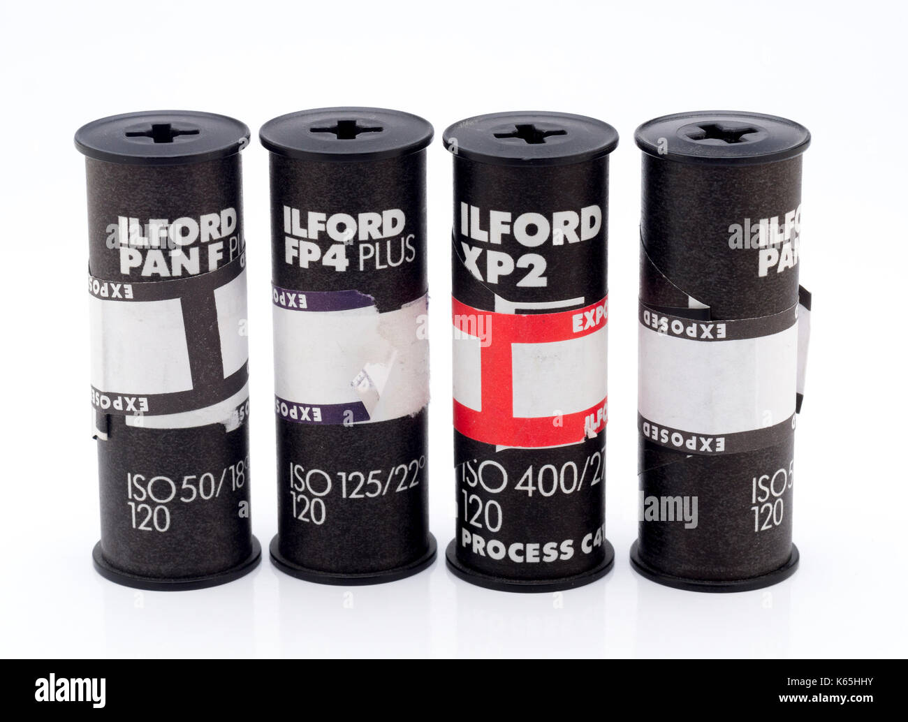 Rotoli di Ilford 120 Medio Formato Film in bianco e nero Ilford Photo è un regno unito società fotografica fondata nel 1879. Foto Stock