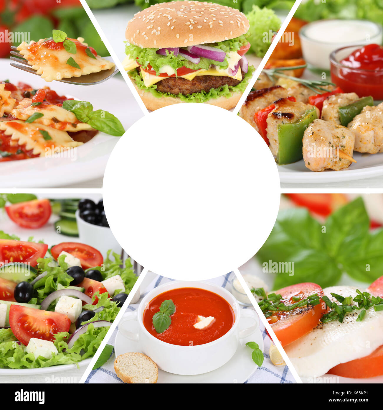 Raccolta alimentare collage menu bevande mangiare mangiare pasti pasto ristorante impostato Foto Stock