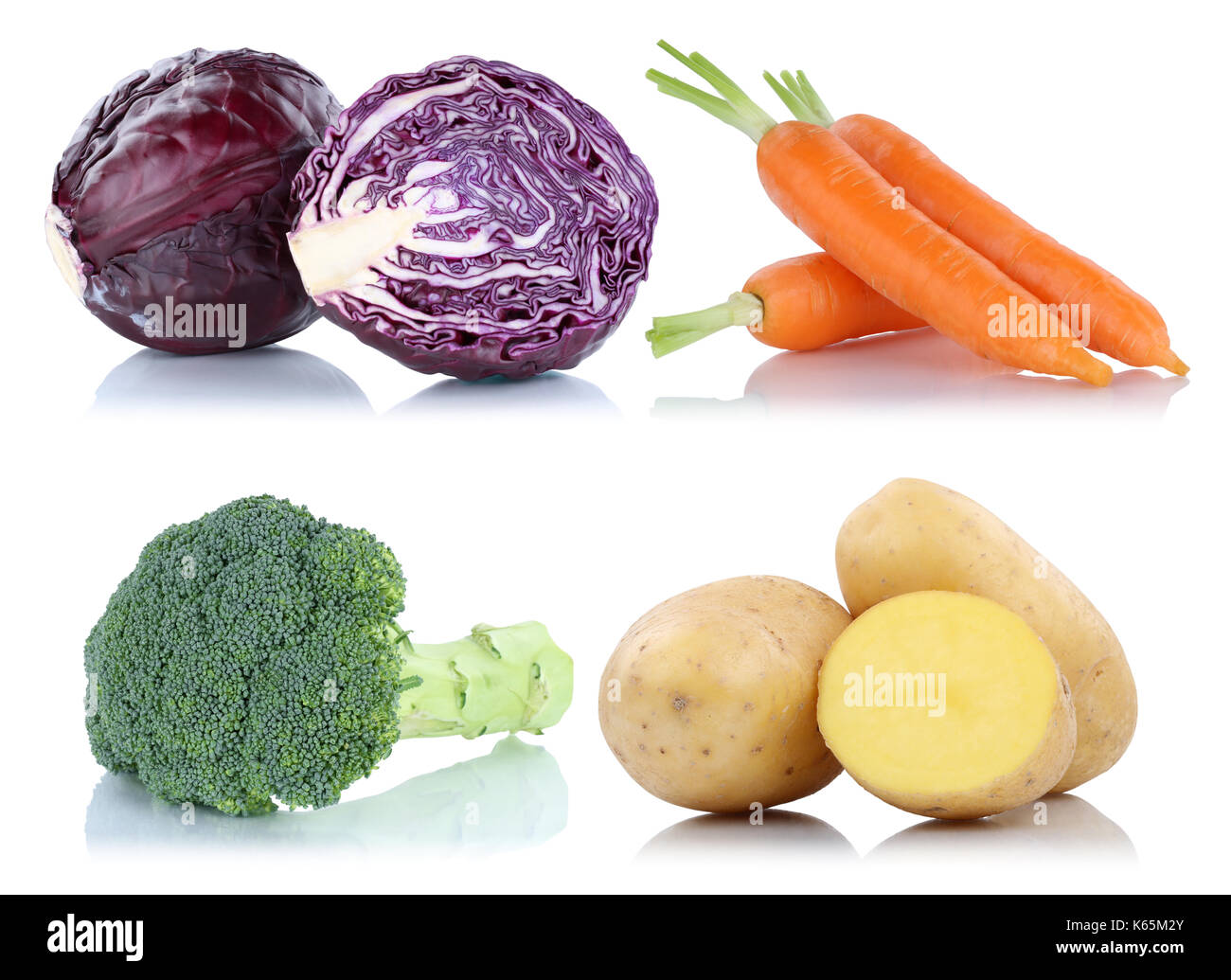 Raccolta di ortaggi carote alimenti freschi Patate vegetale isolata su uno sfondo bianco Foto Stock