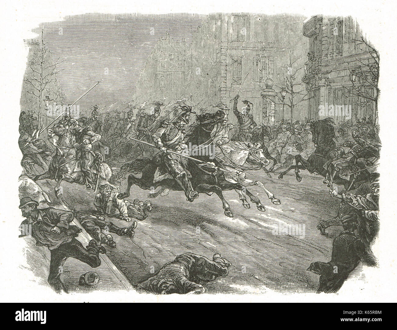 Colpo di Stato francese del 1851, i ballerini che caricano la folla nei viali di Parigi Foto Stock