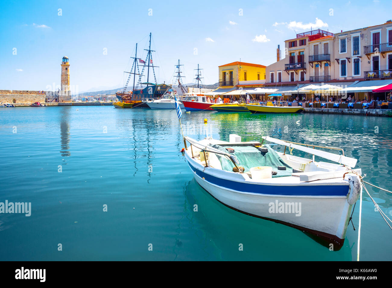 Il vecchio porto veneziano di Rethimno, Creta, Grecia Foto Stock