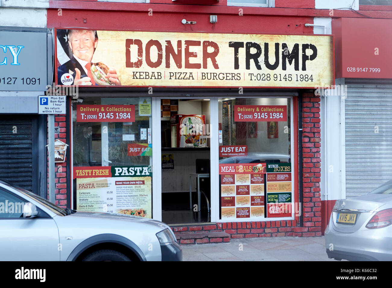 Kebab fast food chiamato döner trump dopo Donald Trump in bangor county down Irlanda del Nord Foto Stock