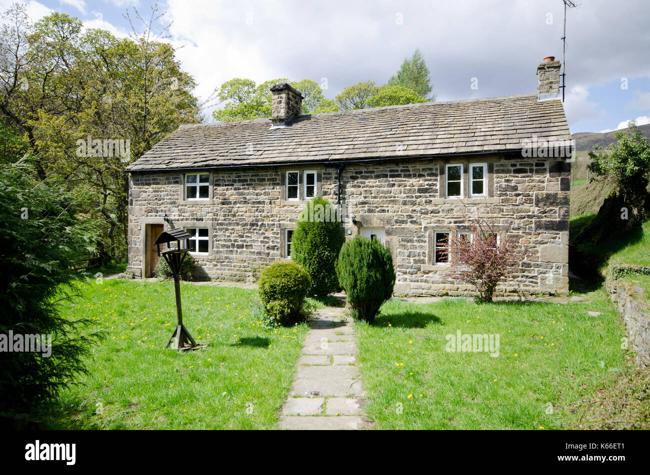 Semi staccate cottage in pietra in Edale, Derbyshire Foto Stock