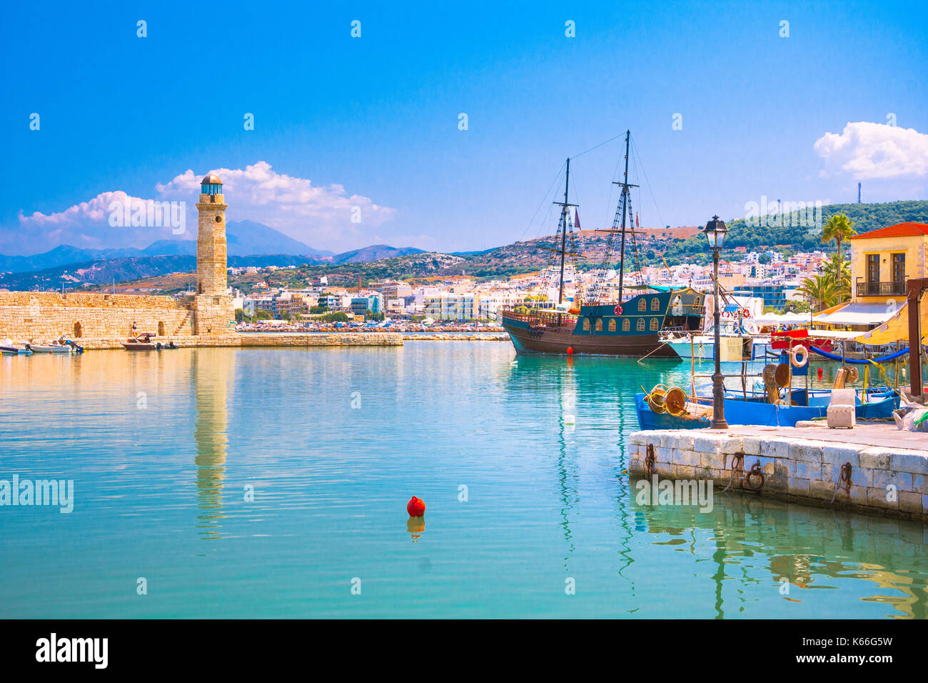 Il vecchio porto veneziano di Rethimno, Creta, Grecia Foto Stock