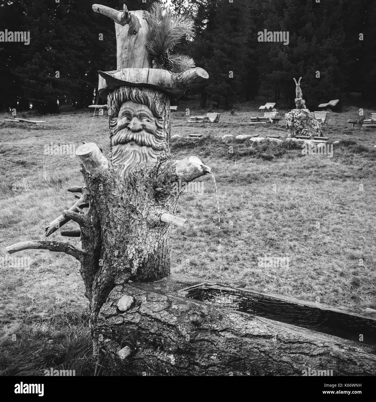 Figure in legno in Sud Tirolo del nord Italia. La regione ha una grande lingua tedesca la popolazione Foto Stock