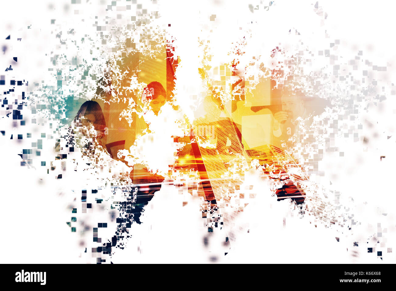 Mondo astratto con commercianti. concetto globale di internet. doppia esposizione Foto Stock