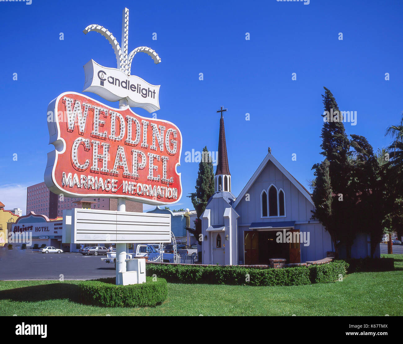 Cena a lume di candela a cappella per matrimoni, Las Vegas Boulevard, Las Vegas, Nevada, Stati Uniti d'America Foto Stock