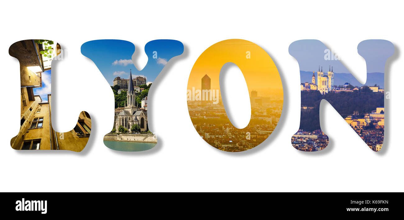 Photo collage con cifra di Lione Foto Stock