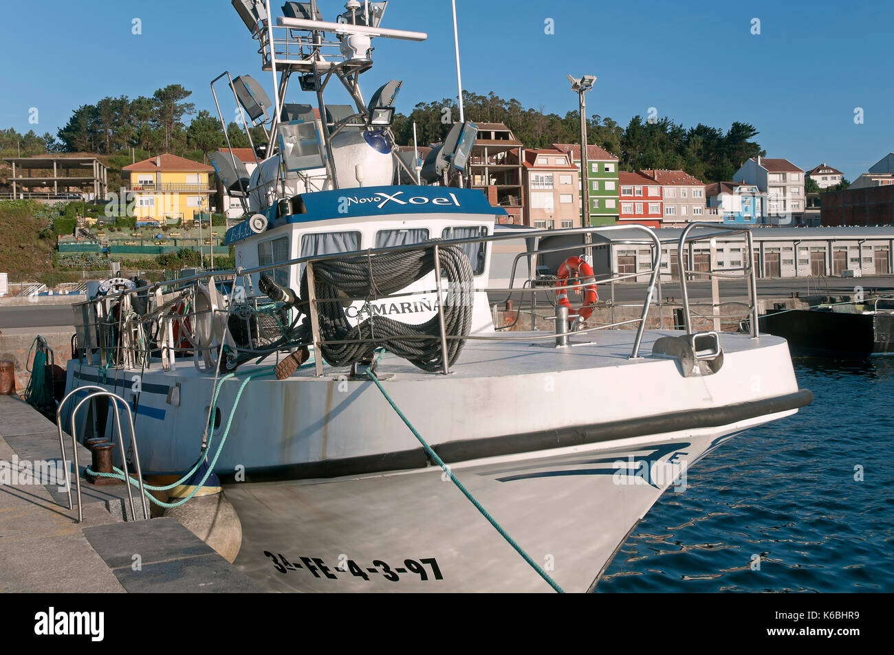 Porto di pesca, Camarinas, La Coruna provincia, regione della Galizia, Spagna, Europa Foto Stock