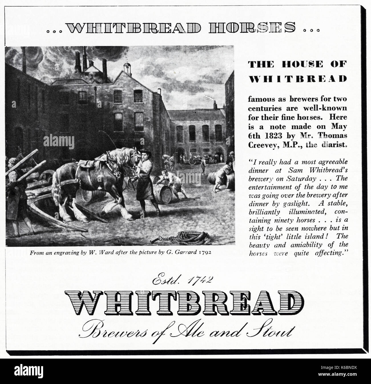 1940s vecchio vintage originale pubblicità pubblicità whitbread fabbricanti di ale e stout nella rivista circa 1947 quando i materiali di consumo sono state ancora limitato sotto post-razionamento di guerra Foto Stock