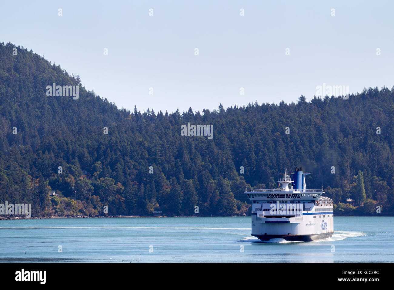 Lo spirito della British Columbia, un traghetto della BC Ferries, tra le isole del golfo a isola di Vancouver, British Columbia, Canada. Foto Stock