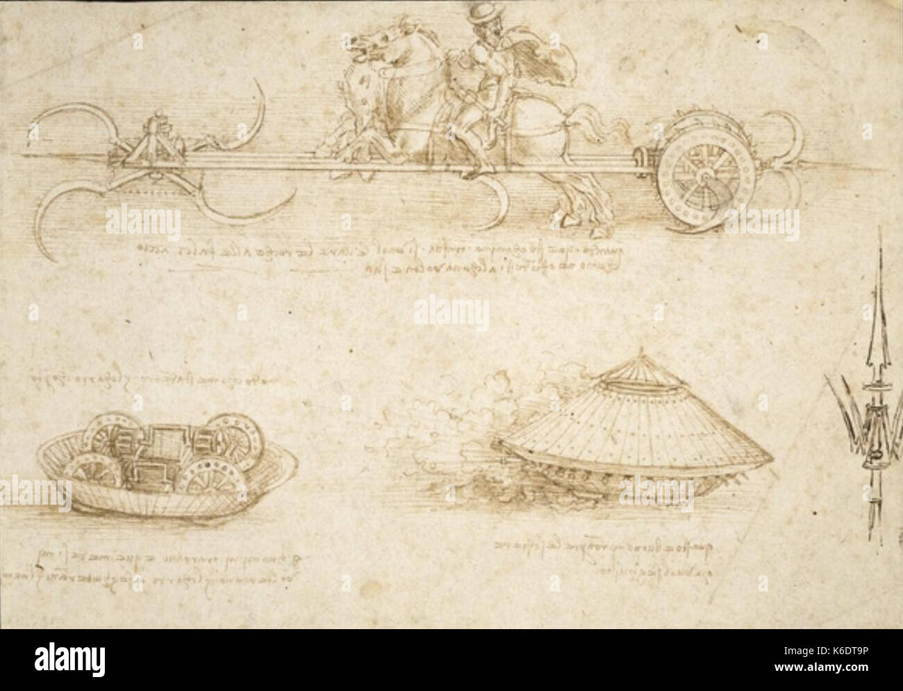 Da Vinci Carro falcato e carri armati blindati Foto Stock