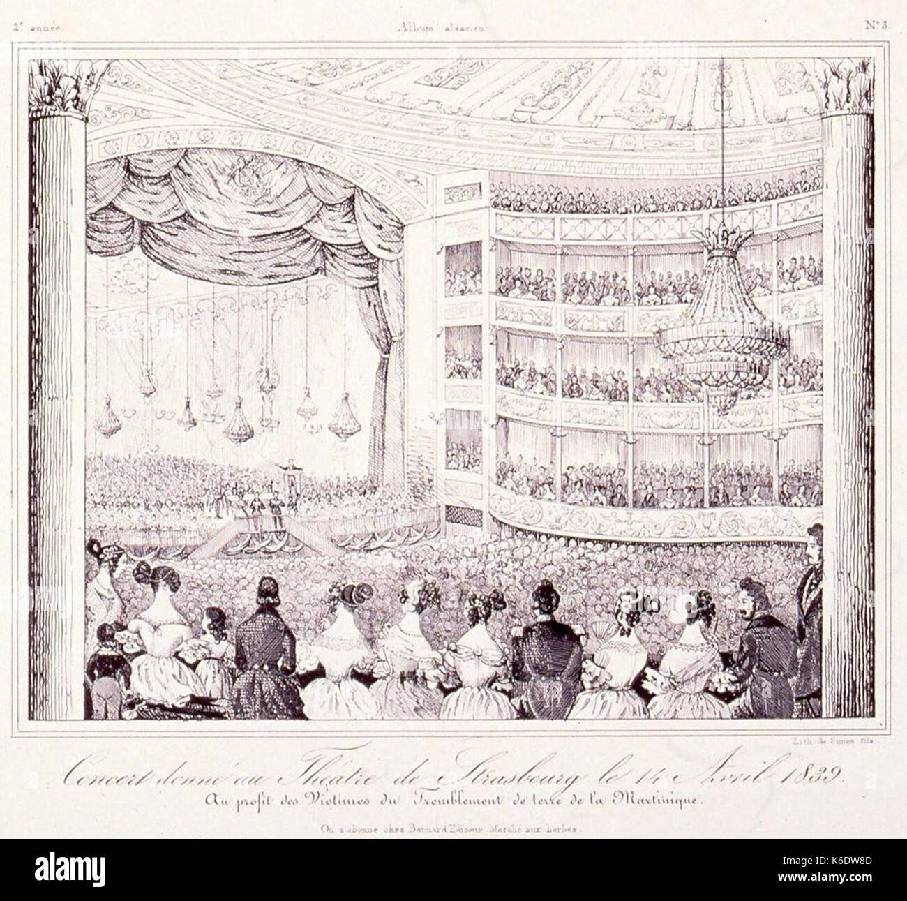 Concerto a Strasburgo le 14 avril 1839 tremblement de terre Martinica Foto Stock