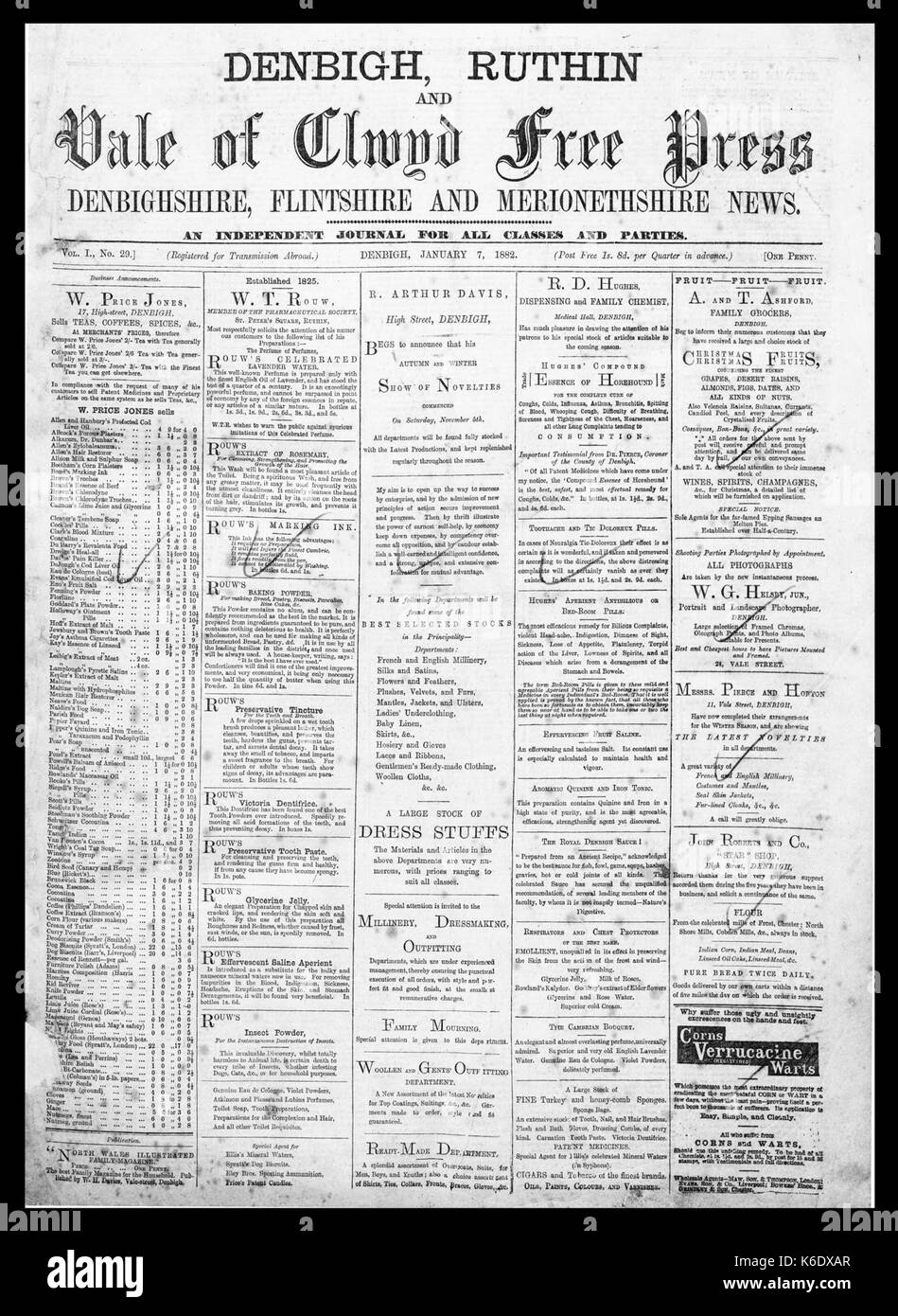 Denbigh, Ruthin e vale of clwyd free press Jan 7 1882 Foto Stock