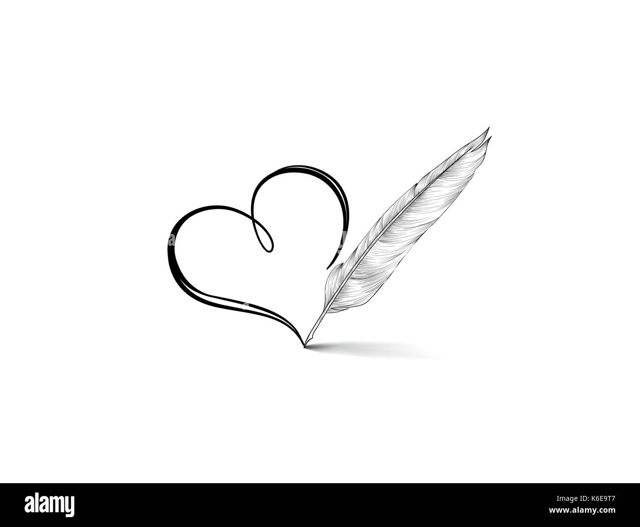 Amore cuore calligrafica disegnata a mano segno scritto da retrò giù penna. Messaggio di saluto festivo design della scheda Illustrazione Vettoriale