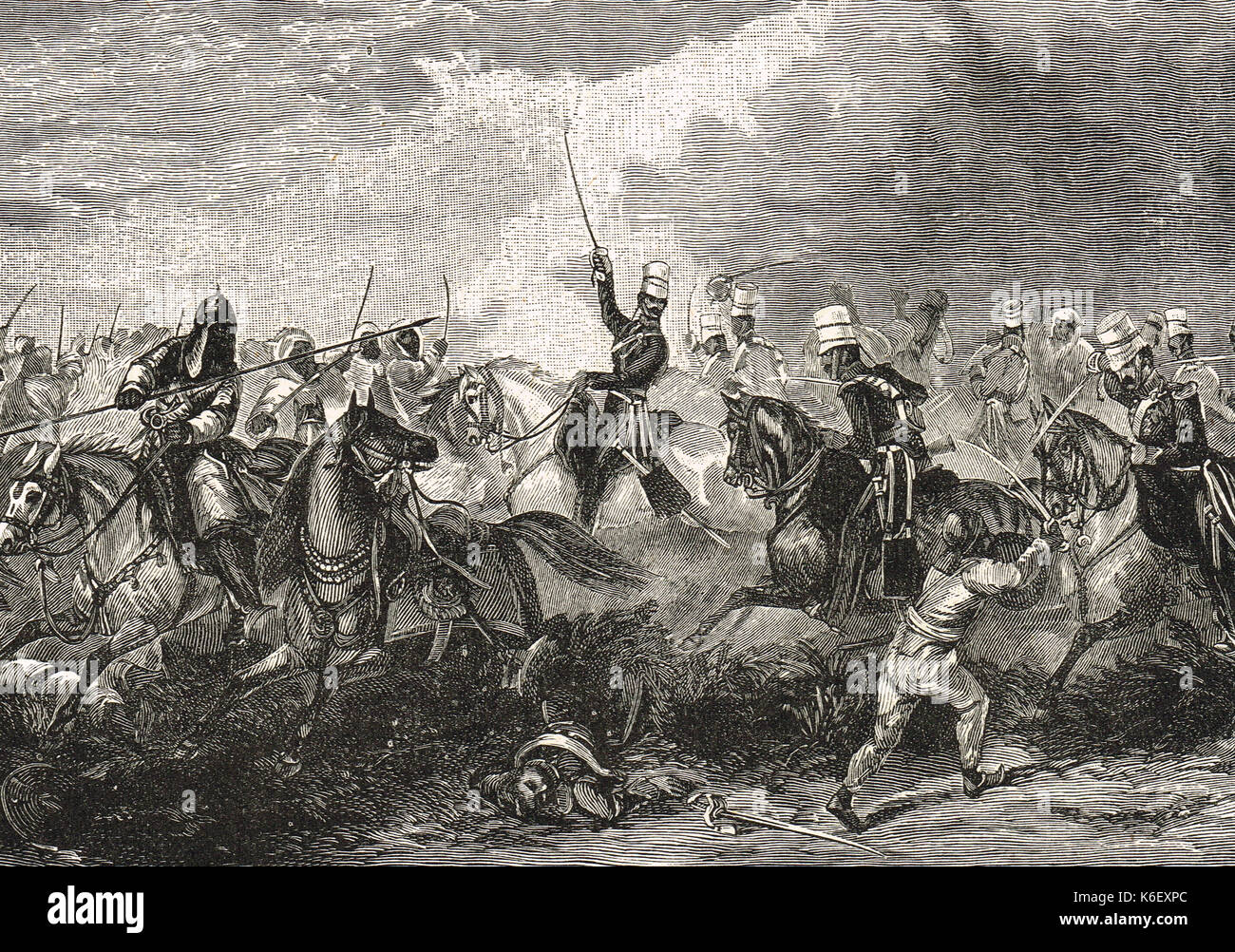 Battaglia di chilianwala, la carica del terzo re della propria luce dragoni, gennaio 1849, seconda anglo-guerra sikh Punjab, India Foto Stock