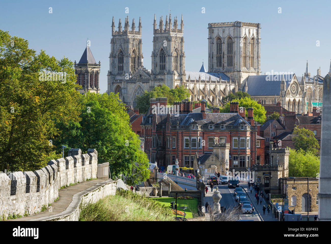 York Minster lendal bridge e York's bar pareti Foto Stock