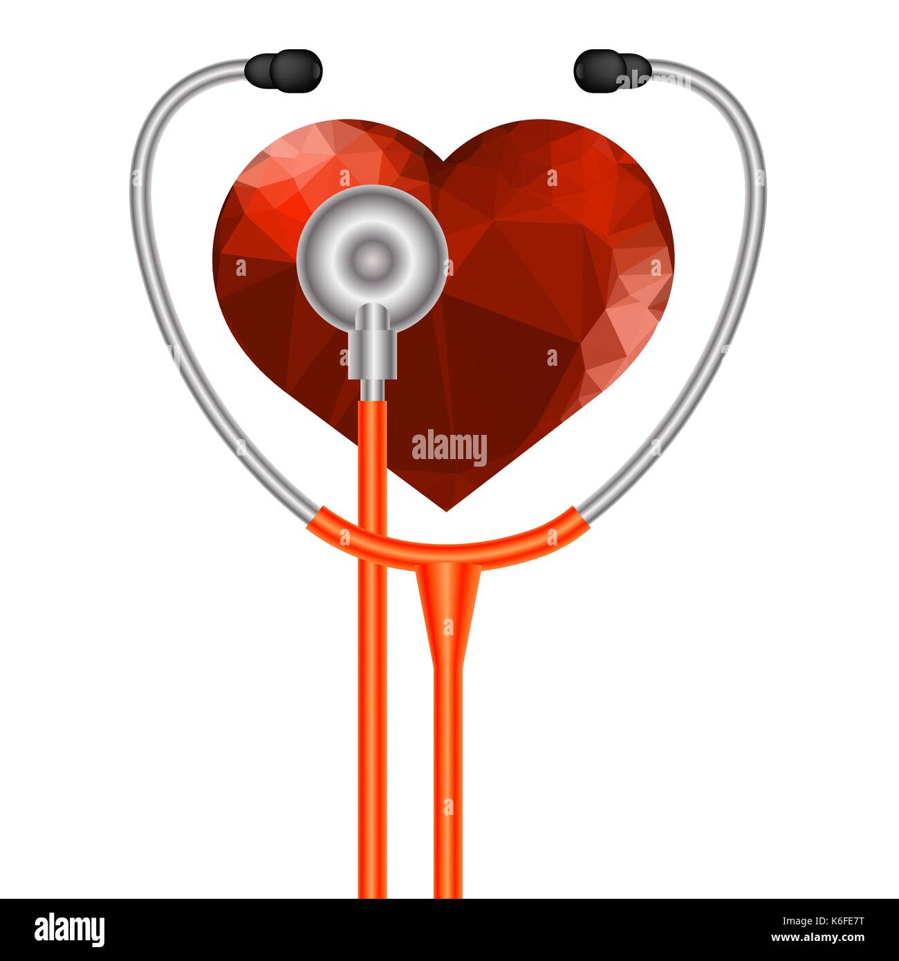 Stetoscopio simbolo del cuore. medical strumento acustico con cavo isolato su sfondo bianco Illustrazione Vettoriale