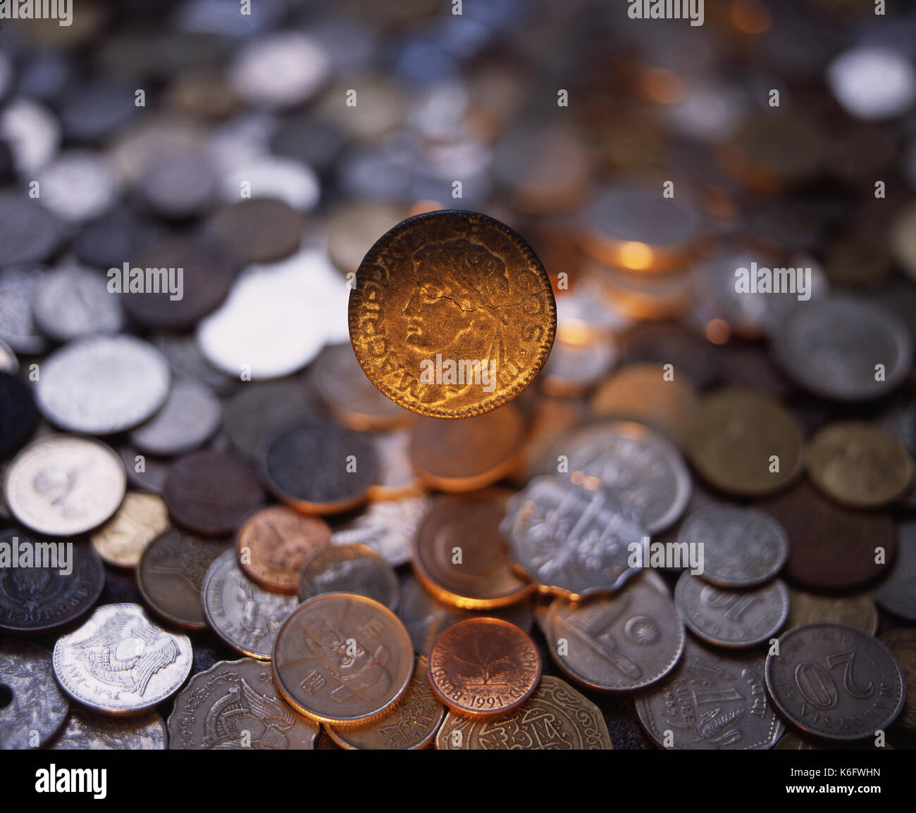 Close up shoot di antica moneta d'oro Foto Stock