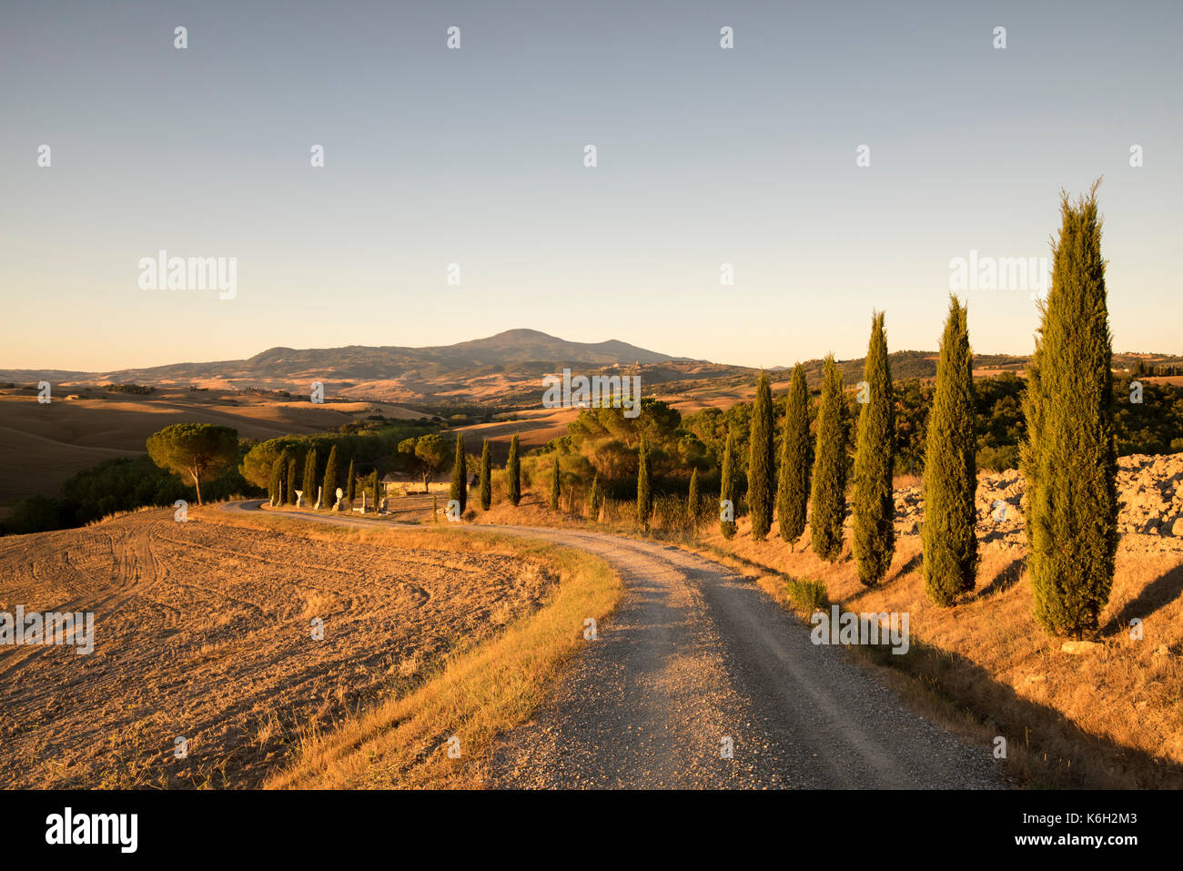 Alba sopra la val d'Orcia in Toscana, Italia Europa UE Foto Stock