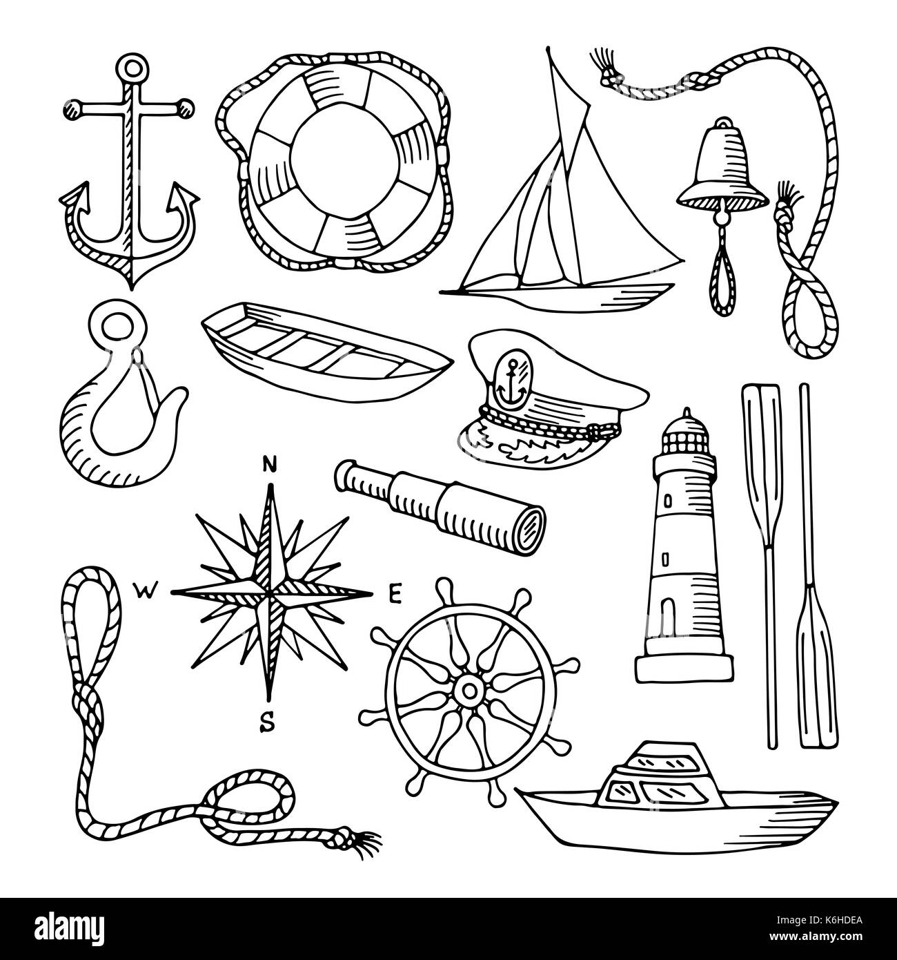 Set di immagini vettoriali sul tema del mare Illustrazione Vettoriale