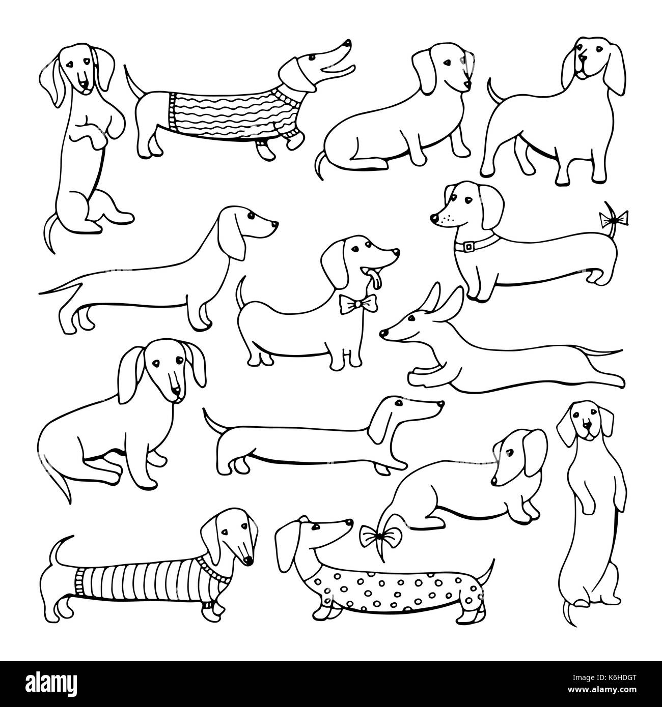 Set di cane bassotto illustrazioni Illustrazione Vettoriale