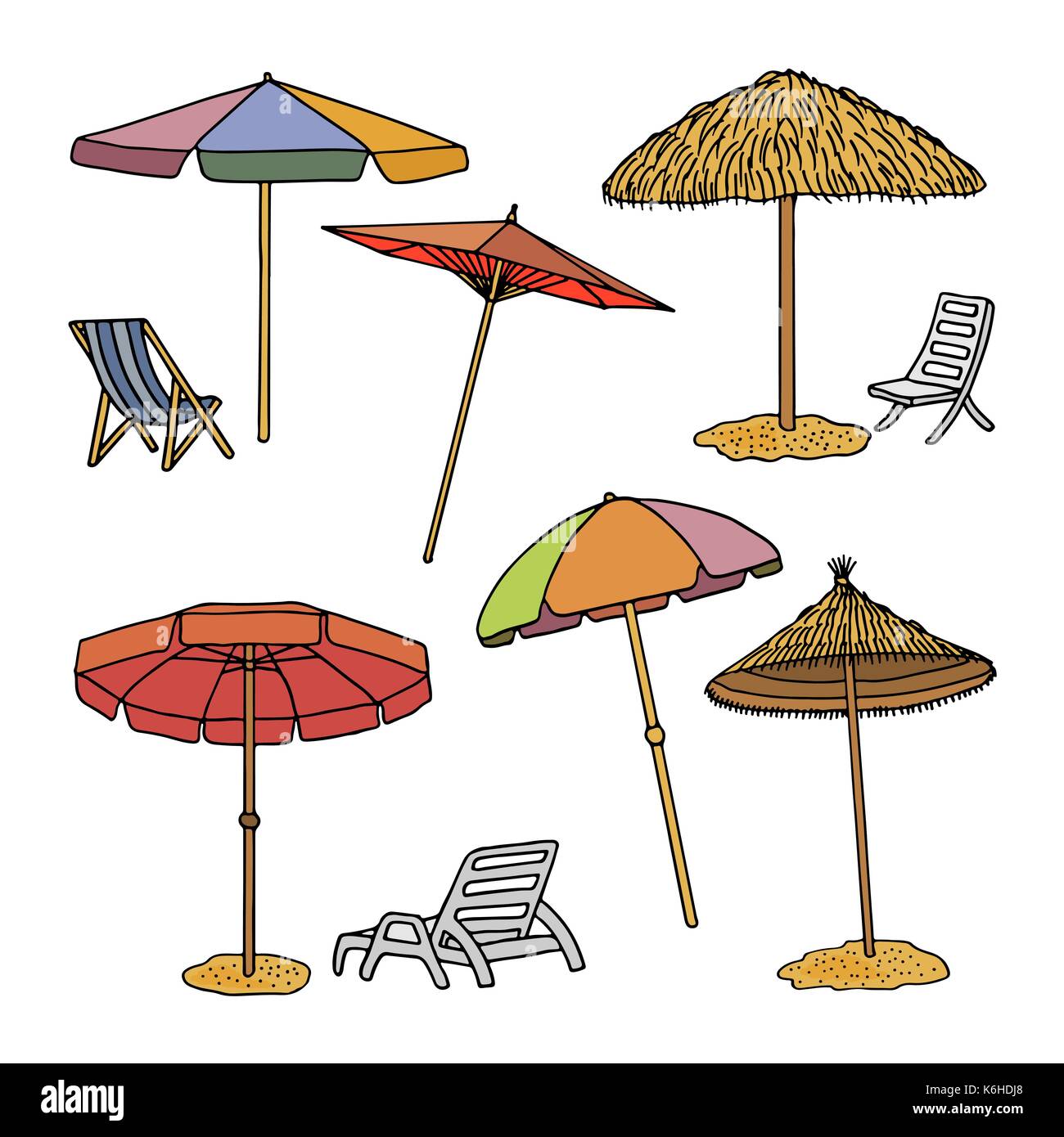 Disegnata a mano illustrazione vettoriale di ombrelloni da spiaggia,  isolato su sfondo bianco. sketch Immagine e Vettoriale - Alamy