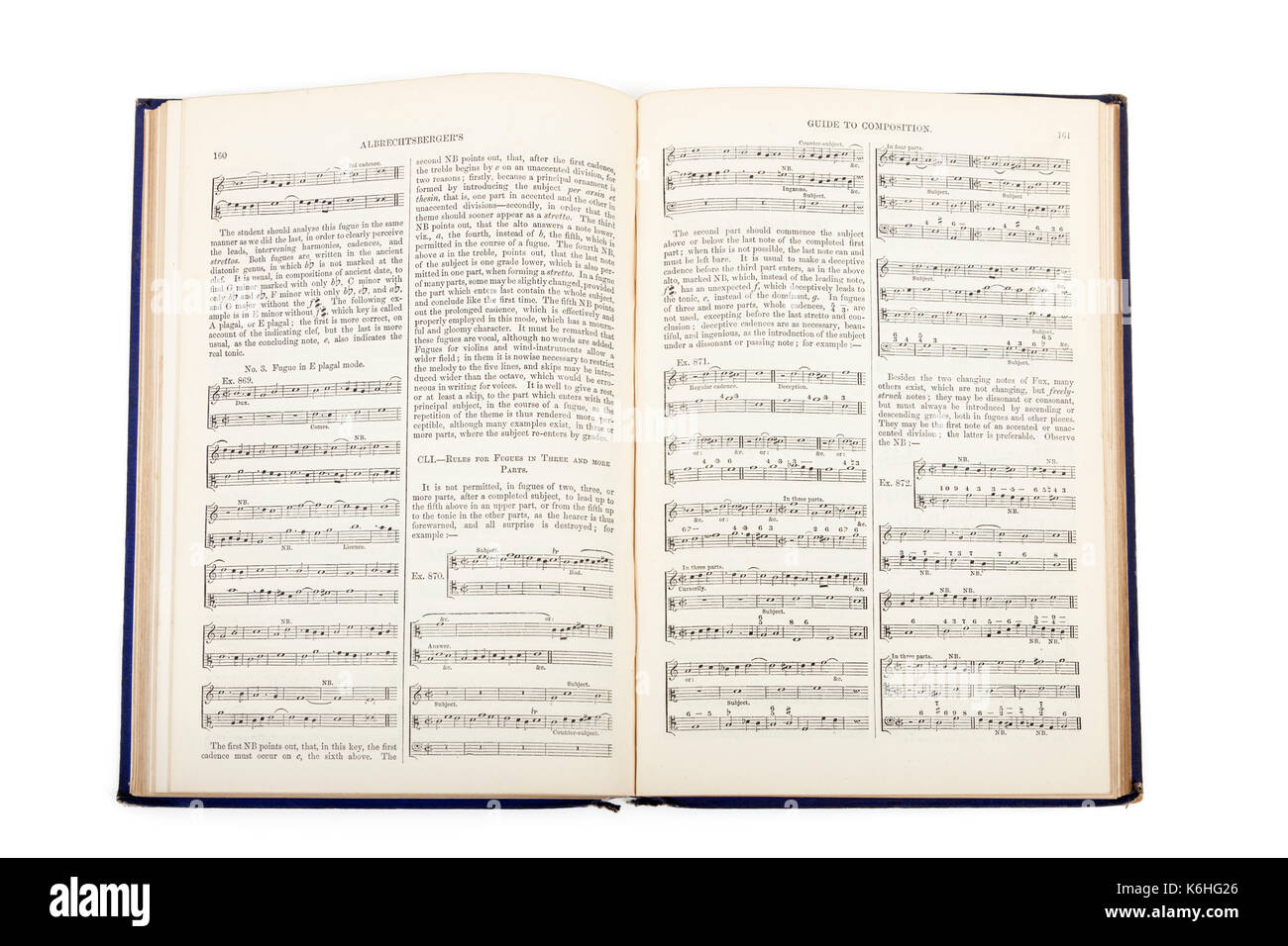 Pagine di esempio da un vecchio e raro di teoria della musica prenota dal XIX secolo: Johann Georg Albrechtsberger Thorough-Bass di armonia e composizione Foto Stock