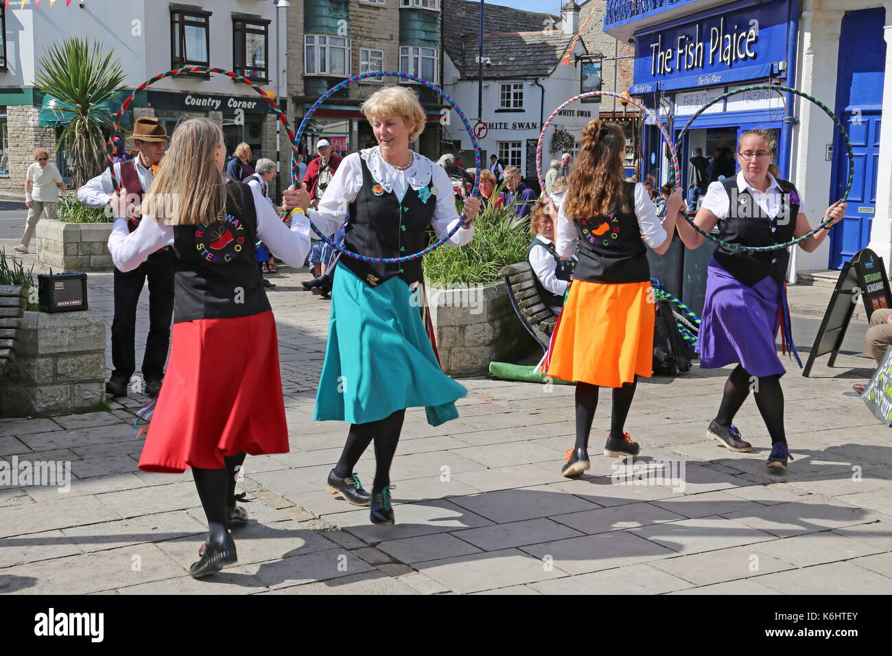 Fase Ridgeway intasare ballerini, il Quadrato, Swanage Folk Festival 2017, Isola di Purbeck, Dorset, Inghilterra, Gran Bretagna, Regno Unito, Gran Bretagna, Europa Foto Stock