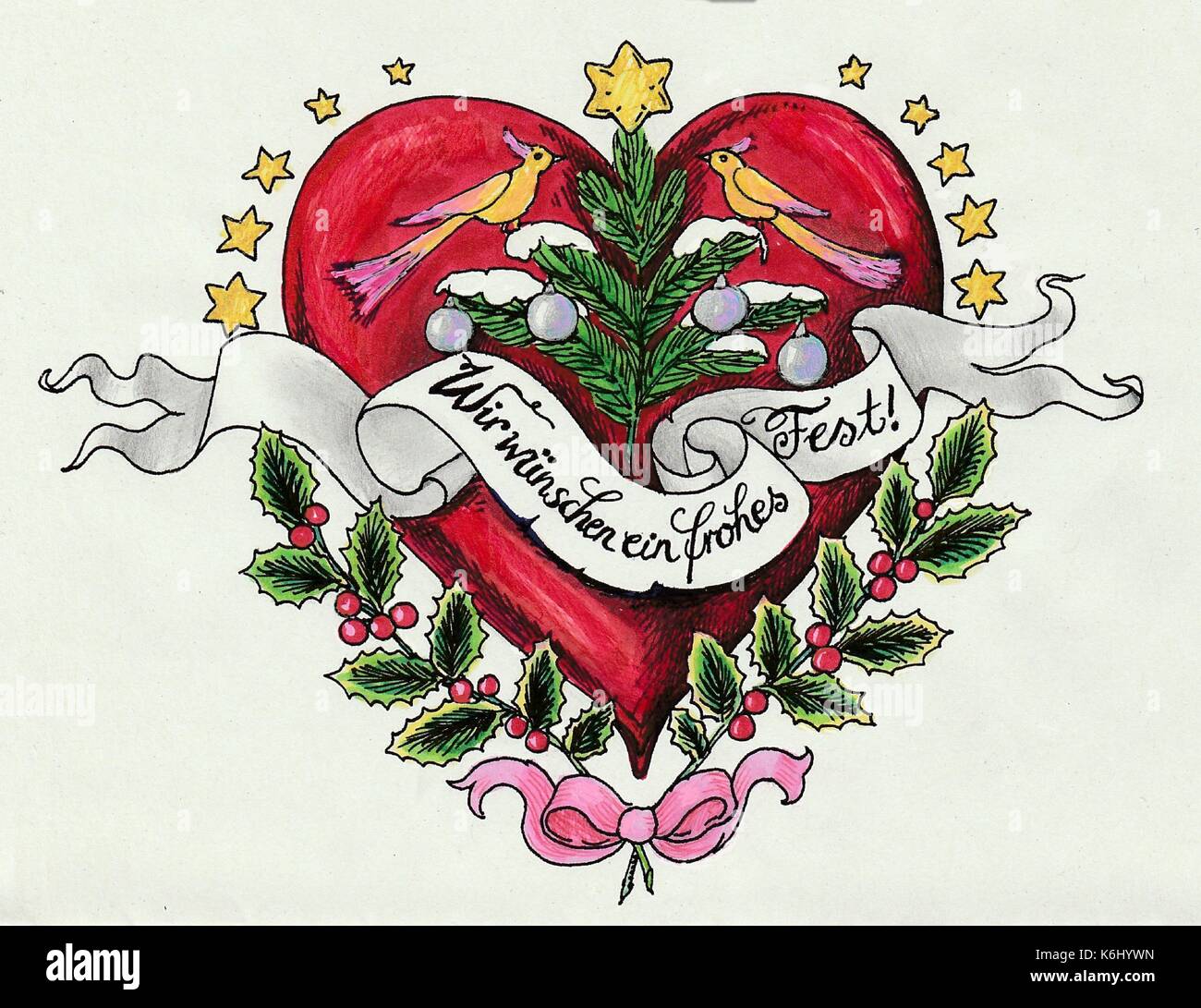 Weihnachtsherz tattoostile Illustrazione Vettoriale