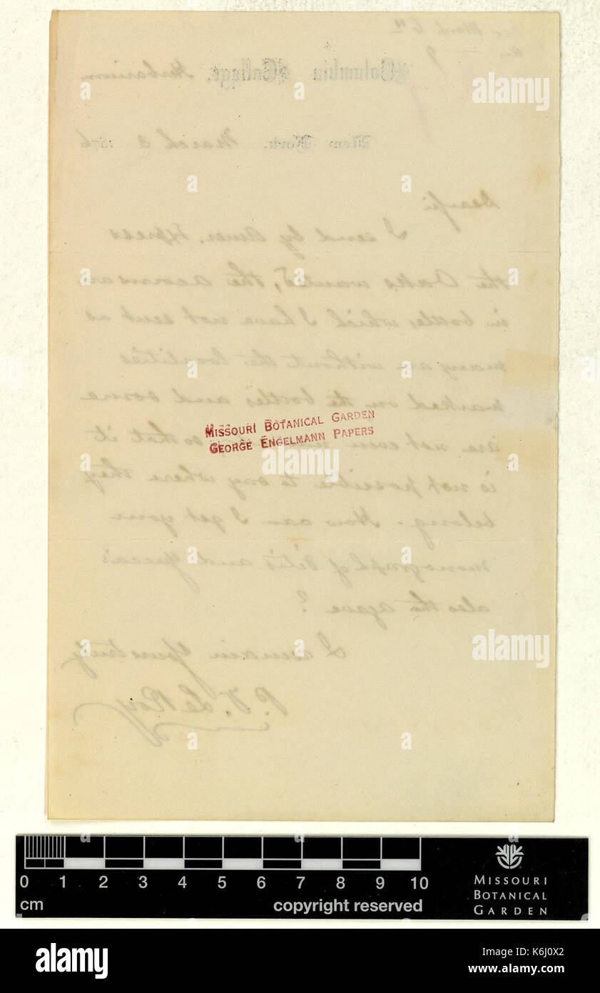 Corrispondenza LeRoy (Pietro) e Engelmann (George) (Mar 03, 1876 (1) tergo) BHL43678631 Foto Stock