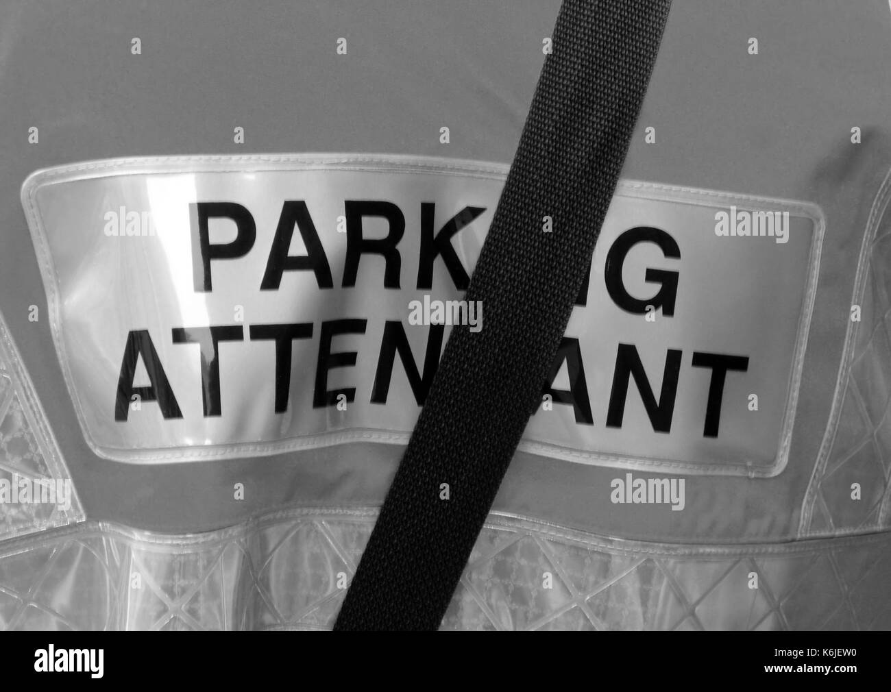 Vista dettagliata del retro del traffico operaio giacca Foto Stock