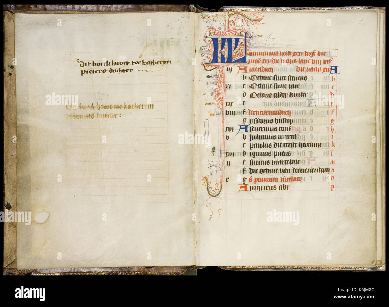 Bout Salterio ore KB 79 K 11 Calendario per il mese di gennaio folio 1r Foto Stock