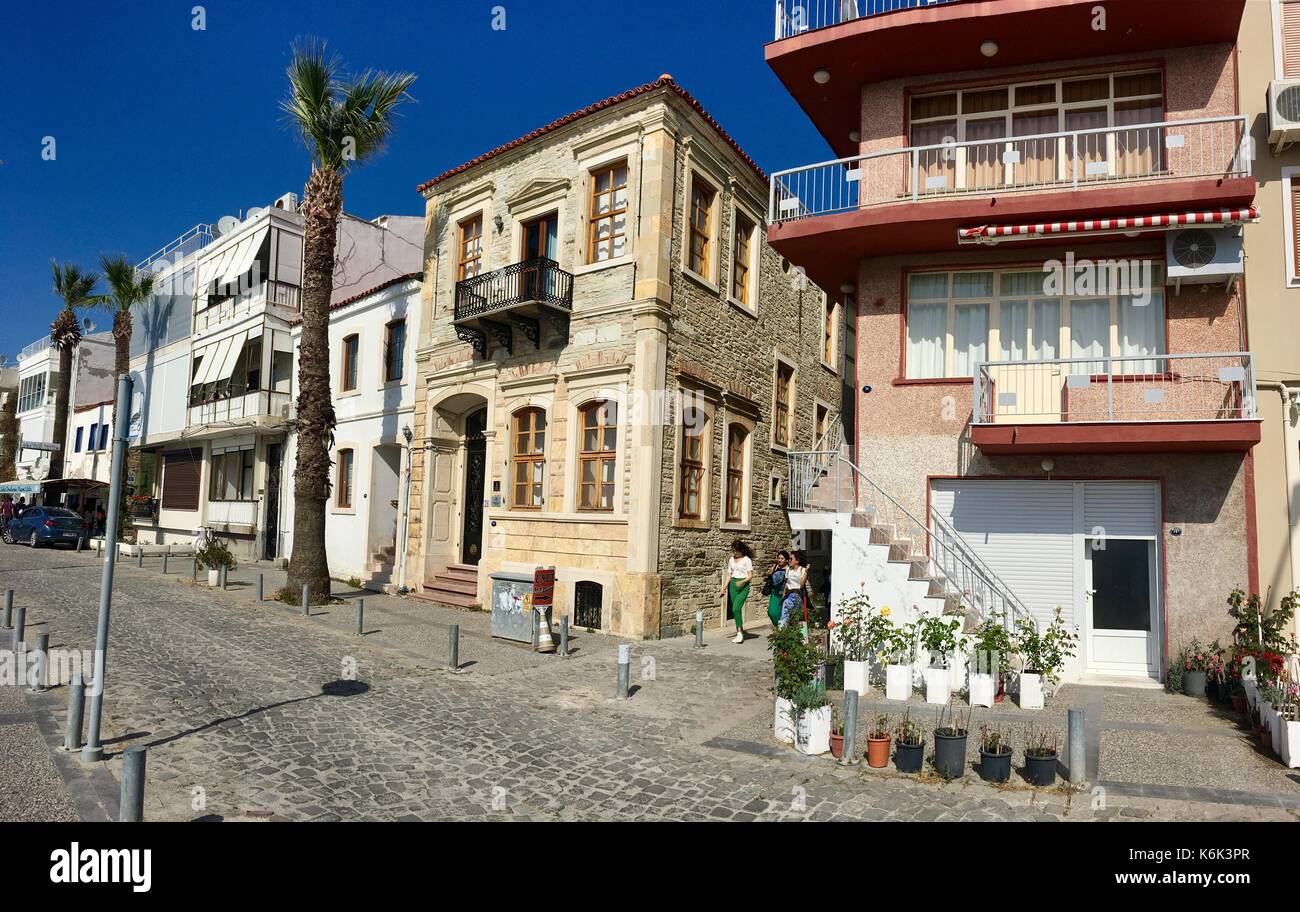 Foça, Turchia - 29 aprile 2017 : il negozio è appartiene alla famosa gummy gelato nazmi produttore usta.persone sempre in attesa in coda davanti al suo s Foto Stock