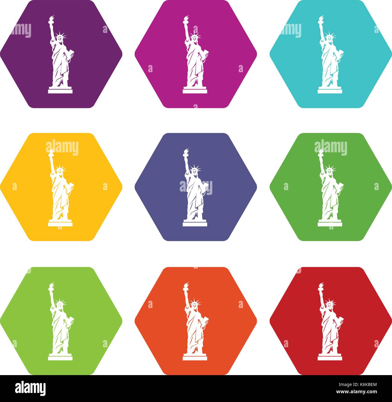 Statua della Libertà icon set hexahedron colore Illustrazione Vettoriale