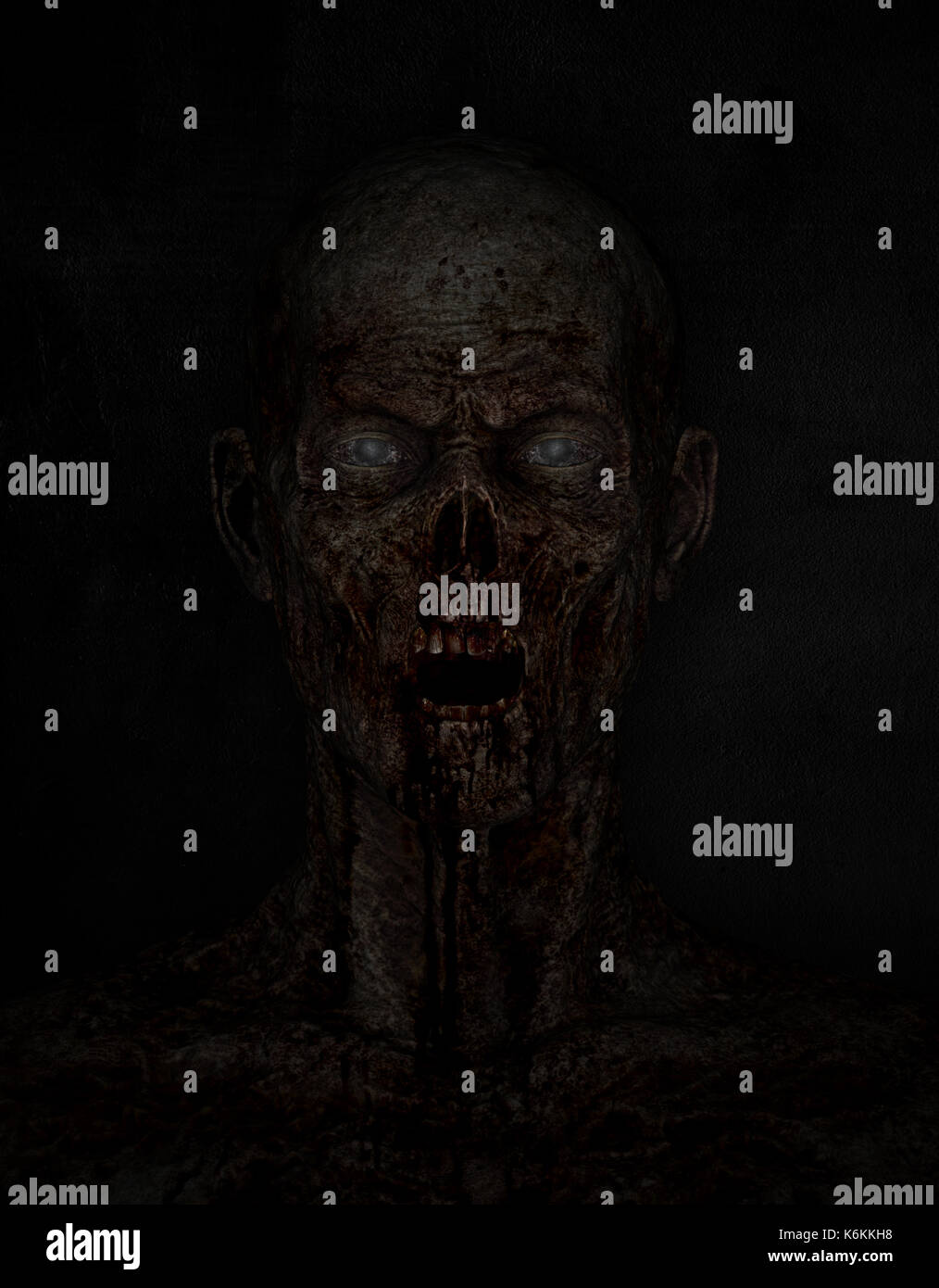 3d illustrazione della sanguinosa zombie uomo ritratto ,l'orrore di sfondo supporti misti Foto Stock