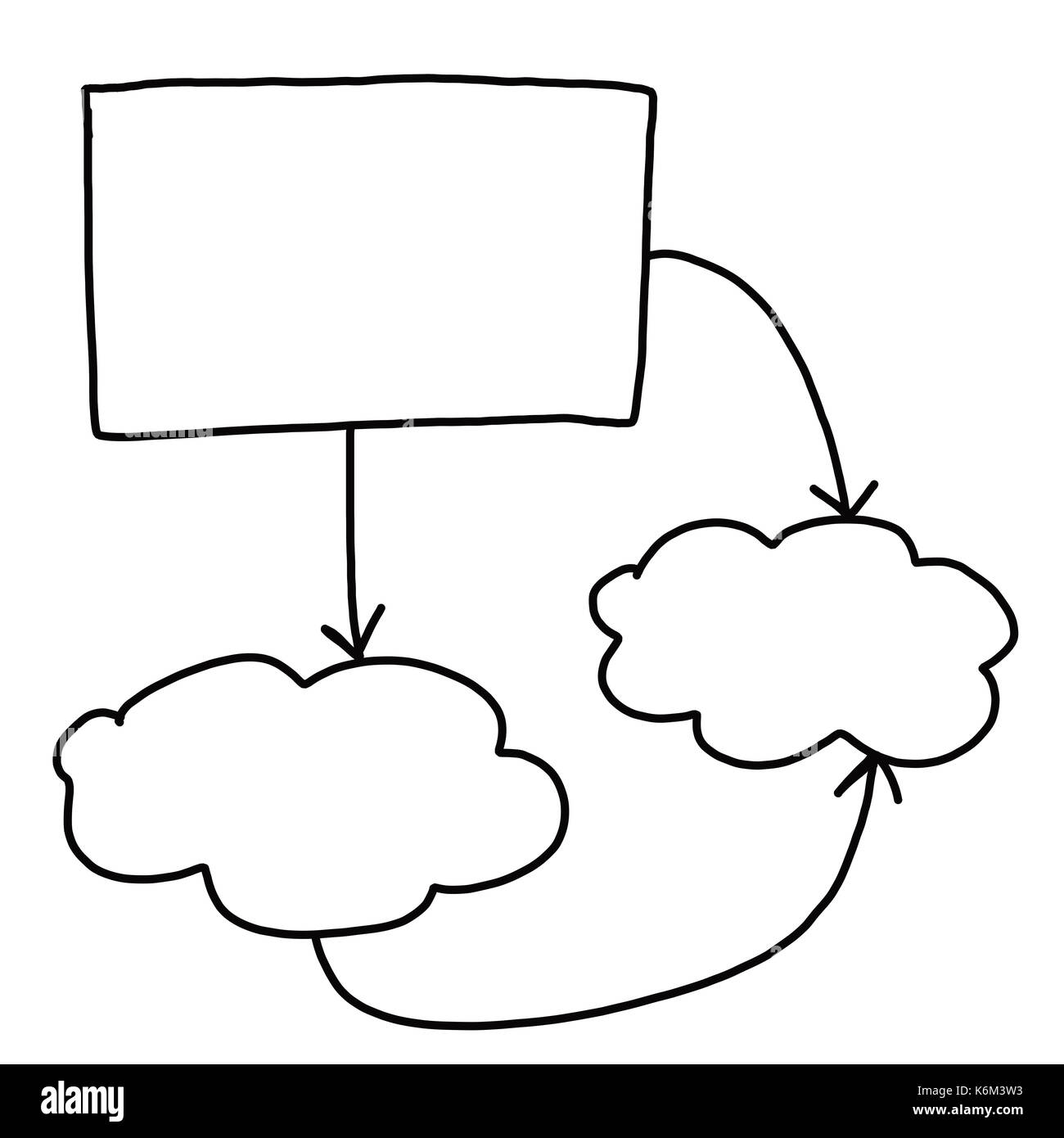 Mano di imprenditore di grafica di disegno a simboli forme geometriche grafico per le informazioni di input concetto su sfondo bianco. Foto Stock