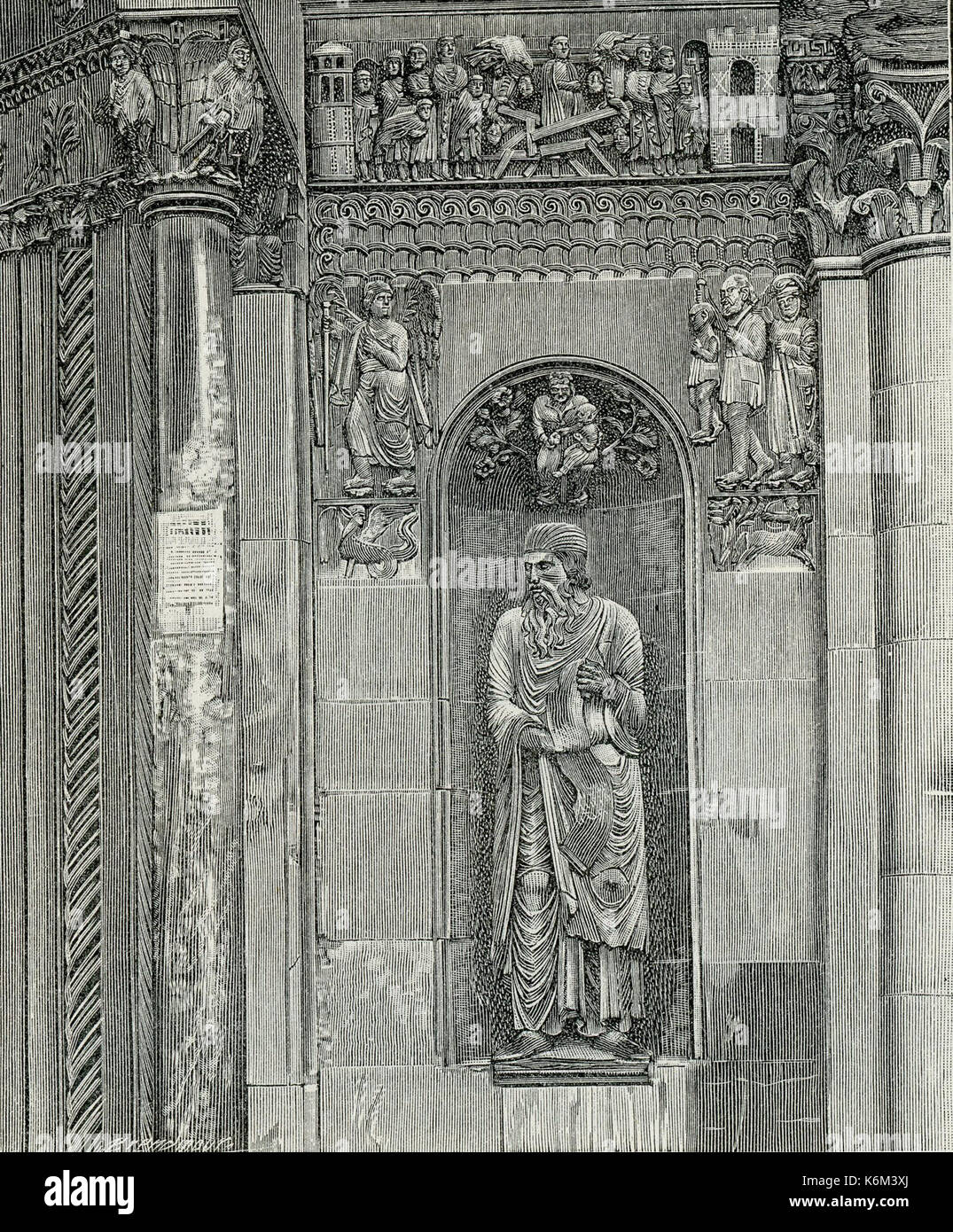 Borgo San Donnino Cattedrale una parte delle sculture che ornano la facciata Foto Stock