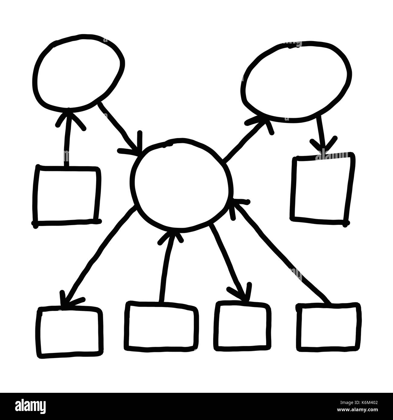 Mano di imprenditore di grafica di disegno a simboli forme geometriche grafico per le informazioni di input concetto su sfondo bianco. Foto Stock