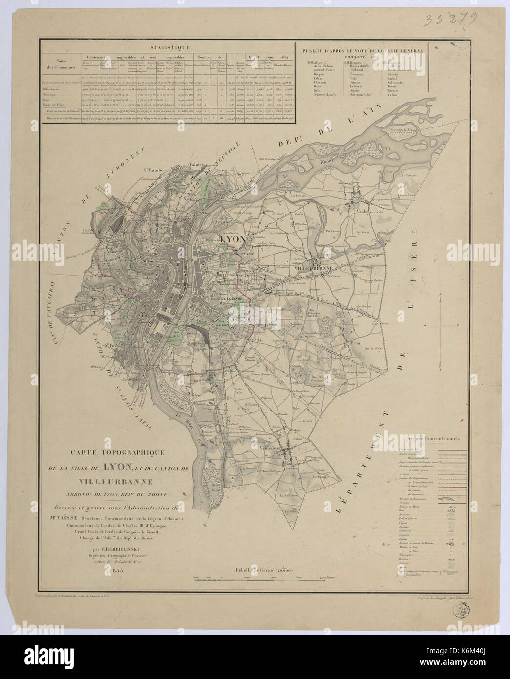 Carte topographique de la ville de Lyon et du canton de Villeurbanne Foto Stock