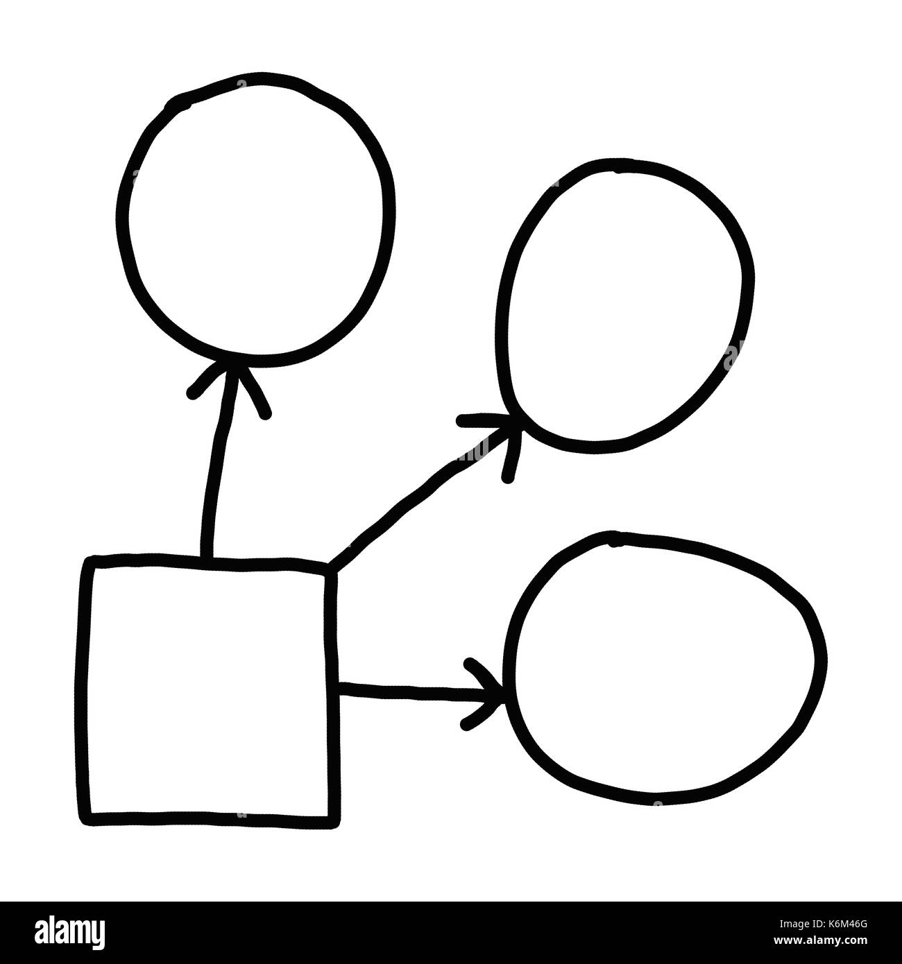 Mano di imprenditore di grafica di disegno a simboli forme geometriche grafico per le informazioni di input concetto su sfondo bianco. Foto Stock